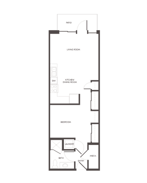 Floor plan for studio, 1 bath, 640 sqft